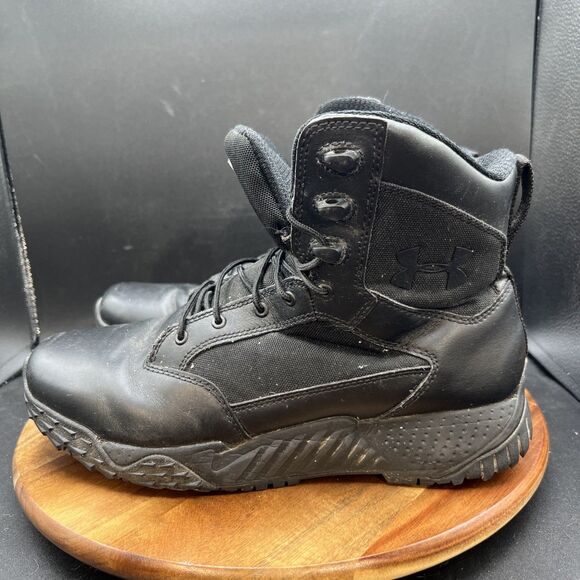 Under Armour Mens Size 9 Stellar Tactical Black Leather Boots 1289001-001 - Picture 1 of 8
